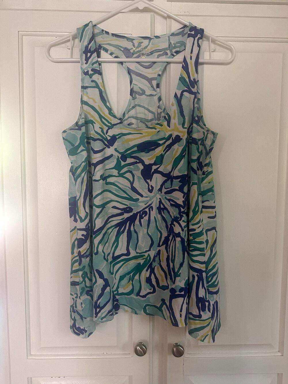 Lilly Pulitzer Small Tank Top Racerback Monterey Pool Blue Stay Cool Pima Cotton